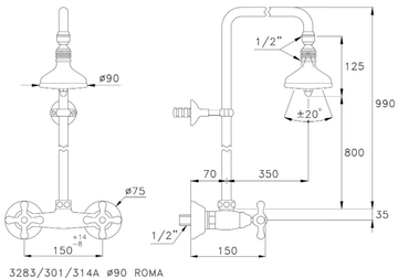 ROMA 3283/301/314A - Wall-mounted shower panel with overhead shower by RUBINETTERIE STELLA - view 3
